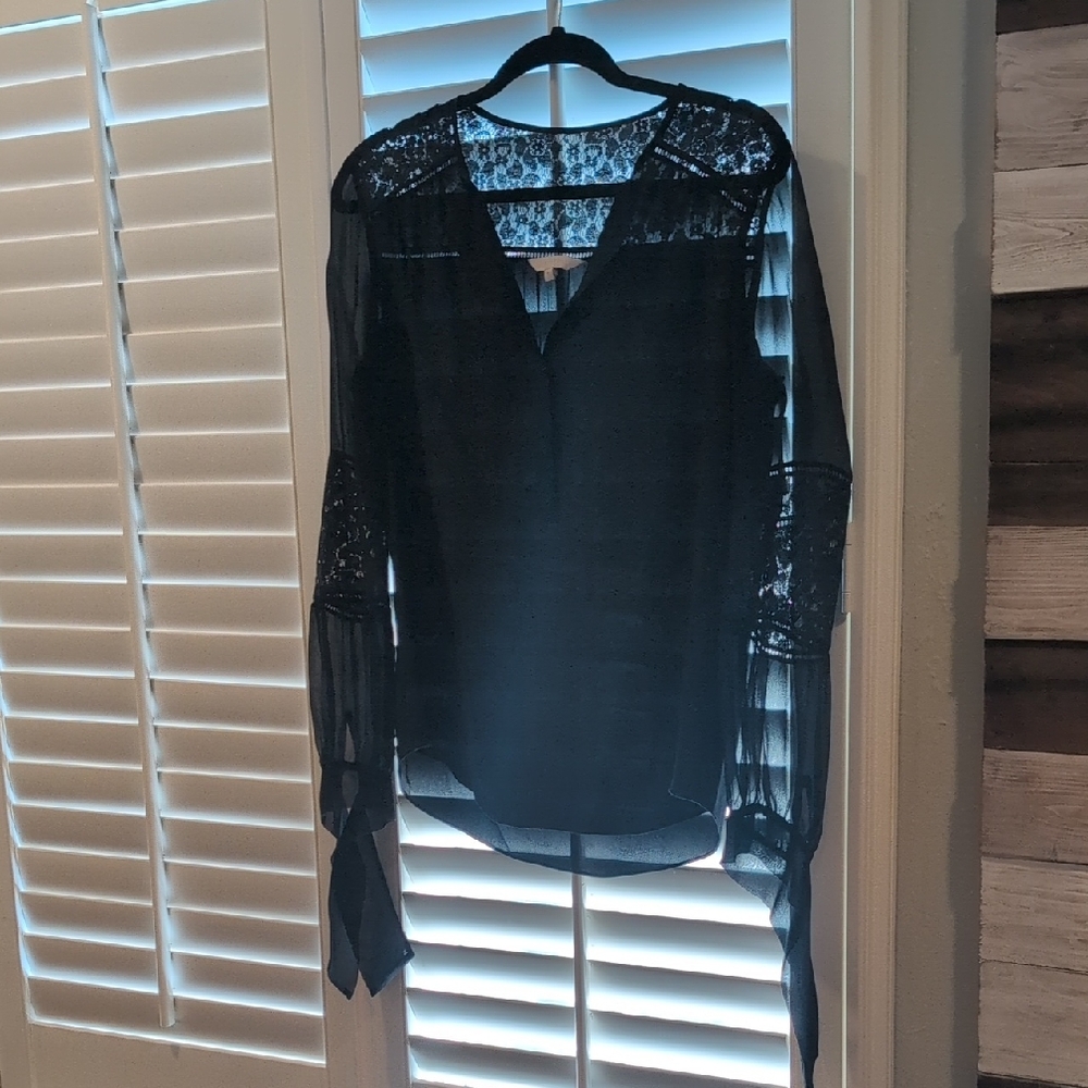 Rebecca Taylor Black Lace Tie Front Blouse